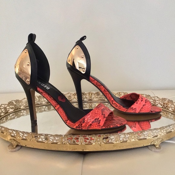 Red Kiss Shoes - Snake skin stiletto sandal heels